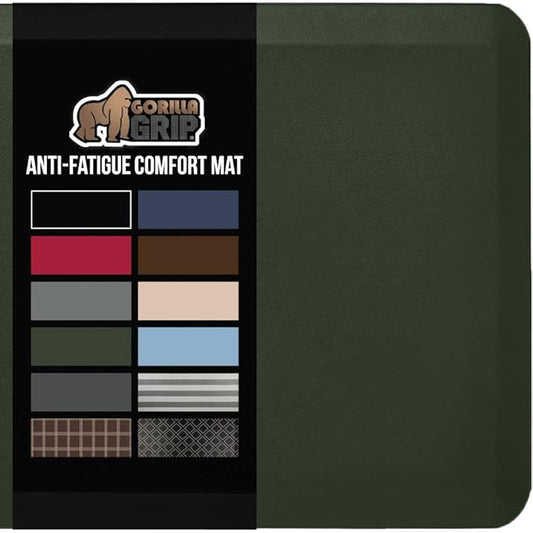 GORILLA GRIP Comfortable Cushioned Kitchen Mats for Floor, 48x20, Waterproof and Stain Resistant Soft Top, 3/4 Inch Thick Ergonomic Standing Desk Anti Fatigue Mat, Foam Supports Feet, Hunter Green