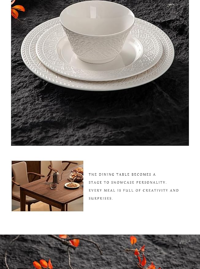 4-piece set, embossed design plate and bowl set, microwave and dishwasher - Image 6