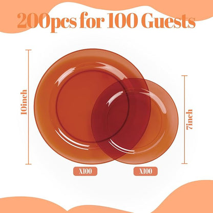 IOOOOO 200 Pcs Clear Brown Plastic Plates - Image 4