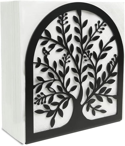 Napkin Holder for Tables, Vintage Metal Freestanding Tissue Dispenser, Black Cast Iron Vertical Tabletop Paper Napkin Holder Stand for Dinner Home Kitchen Restaurant Picnic Party (Tree of Life)