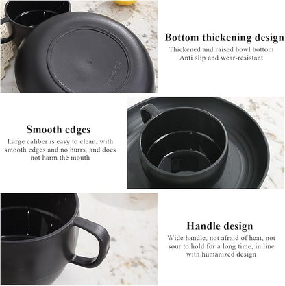 Camping Essentials Set, HOMQUEN Camping Plates and Bowls Set, Coffee Mug, Travel Cutlery Set Include Spoon, Fork, Knife for Work, Outdoor,Picnic, Camp （Black）