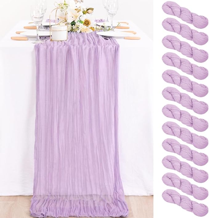 12 Pack Lilac Purple Cheesecloth Table Runner 10ft Boho Table Decor | by MLMC
