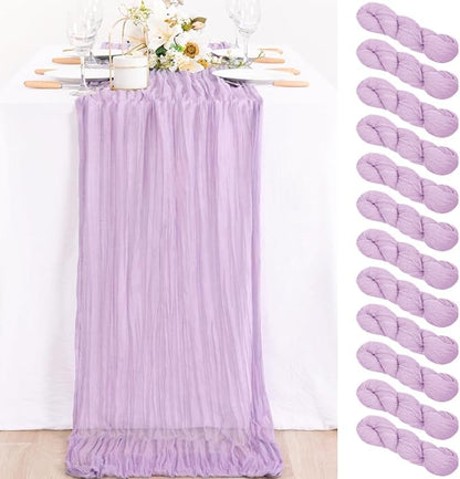 12 Pack Lilac Purple Cheesecloth Table Runner 10ft Boho Table Decor | by MLMC