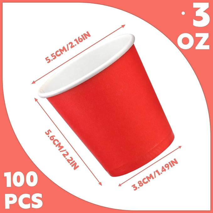 100 Pack 3 oz Paper Cups, Disposable Small Bathroom Cups Red | Bathroom Cups - Image 2