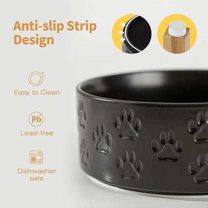 Elevated Ceramic Dog Bowls, 7.3" Dog Dishes with Stand, 5 Cup Elevated Food & Water Bowls for Medium Sized Dogs, Microwave Safe (Double Bowls + Stand - Black, 7.3 inch)