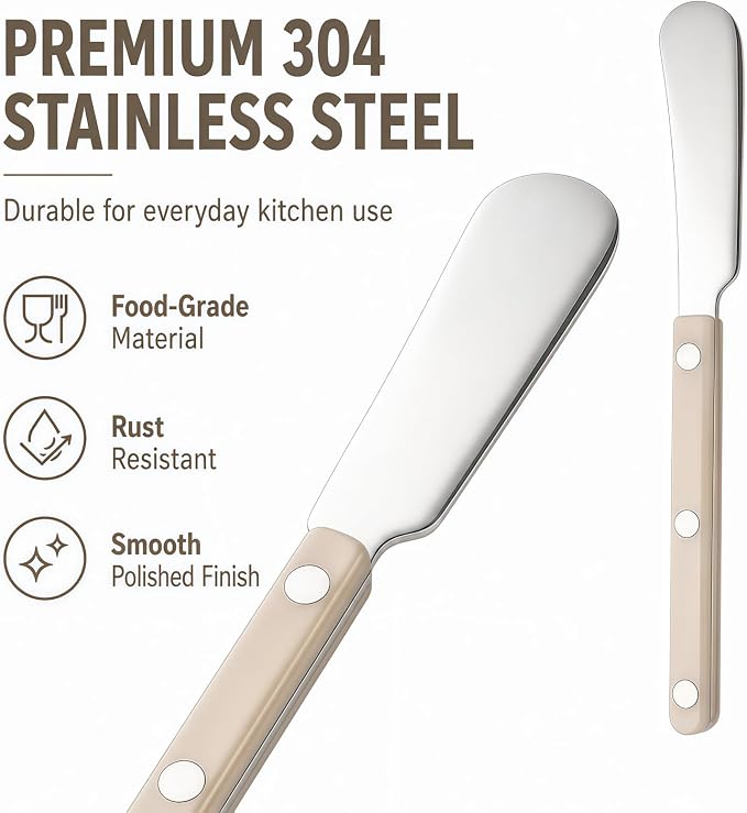 4PCS Stainless Steel Butter Knives Set: 6.3 Inch Cheese Spreader 304 Stainless - Image 6