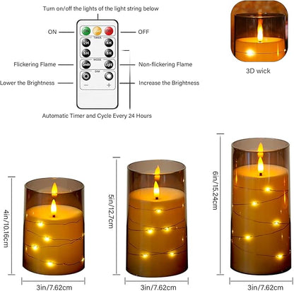 Flameless LED Candles with Timer 12 Pc Flickering Flameless Candles for Romantic Ambiance and Home Decoration Stable Acrylic Shell,with Embedded Star String，Battery Operated Candles(Grey)