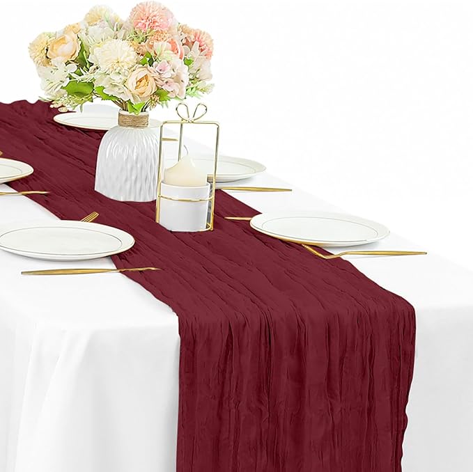 10FT Burgundy Cheesecloth Table Runner Gauze Fabric Boho Cheese Cloth Table by Sunnyline