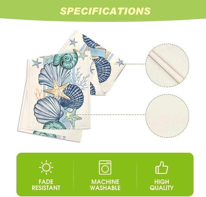 Artoid Mode Sea Shell Starfish Summer Table Runner, Spring Ocean Kitchen Dining - Image 5