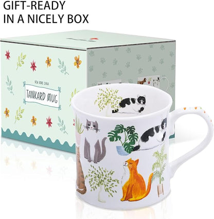 Cute Cats & Plants Coffee Mug - 12 oz Fine New Bone China Coffee Tea Cup - Image 4