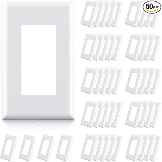 ELEGRP 1-Gang Screwless Decorator Wall Plates, Standard Size Unbreakable Thermoplastic Faceplate Cover for Decorator Receptacle Outlet Switch, UL Listed (50 Pack, Glossy White)