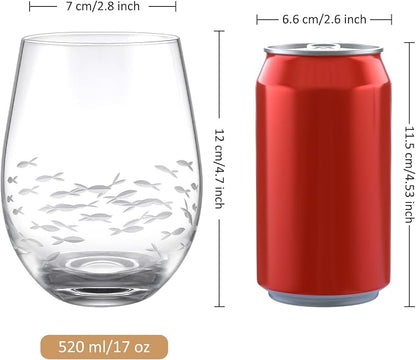 Joeyan Etched Stemless Wine Glasses, Hand Blown Drinking Glass Cups Wine Tumbler - Image 7