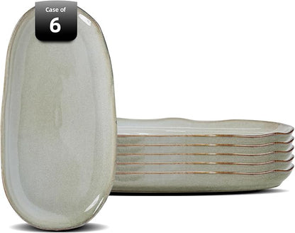 Organic Shape Highland Ceramic Serving Tray, 6pcs 11.625 * 5.125inch Handmade Reactive Glaze ceramic Tray with Wavy Edge, for Kitchen, Microwave & Dishwasher Safe, Scratch Resistant-grey