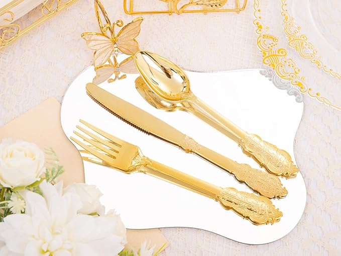 175pcs Clear and Gold Plastic Plates - Image 9