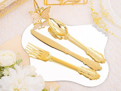 175pcs Clear and Gold Plastic Plates - Image 9