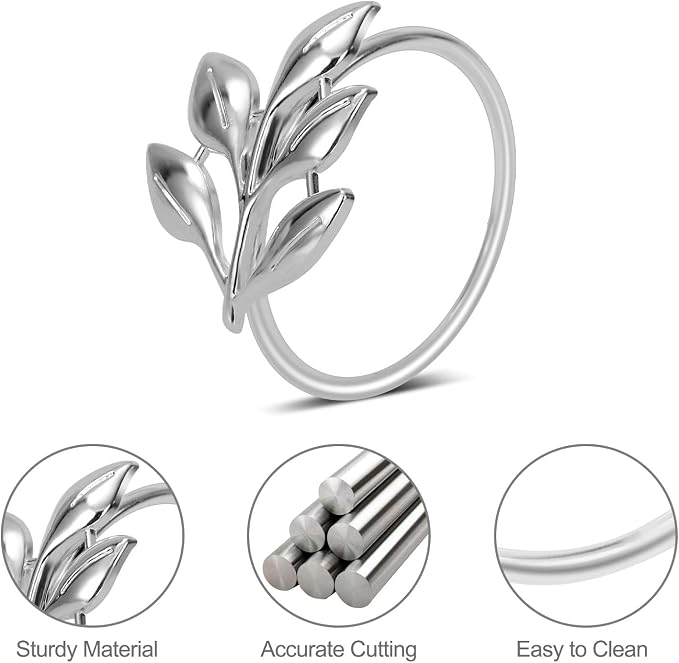 KPOSIYA Set of 12 Leaf Napkin Rings Metal Gold Napkin Holder Table Napkin Rings - Image 3