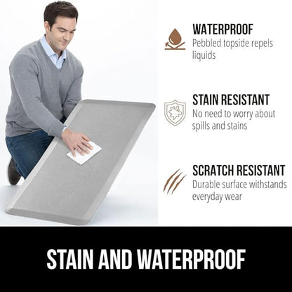GORILLA GRIP Comfortable Cushioned Kitchen Mats for Floor, 48x20, Waterproof and Stain Resistant Soft Top, 3/4 Inch Thick Ergonomic Standing Desk Anti Fatigue Mat, Foam Supports Feet, Light Gray