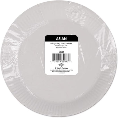 Beistle 16-Piece Asian Plates in Red/Yellow/Black, Chinese New Year Party Tableware, International Party Supplies, Countries of the World Party Accessories, 9"
