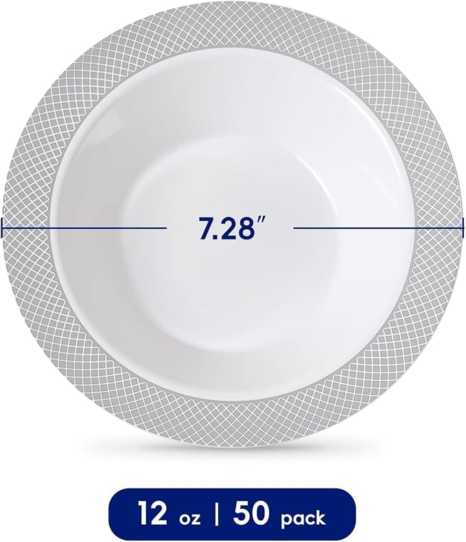 Plastic Bowls with Gold Grid Rim Disposable 12oz Bolws 100Pack | Disposable - Image 2