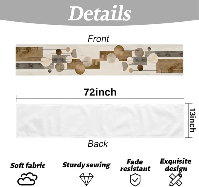 Neutral Abstract Table Runner, Modern Boho Brown Grey Line Shape Decorative | - Image 6