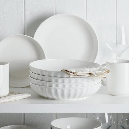 DOWAN Pasta Bowls, 10" Large Salad Serving Bowls 51 OZ White Ceramic Soup Bowls Set of 4 Wide and Shallow Plate Bowl Serving Dish for Soup, Pasta, Noodle, Dinner, Microwave & Dishwasher Safe