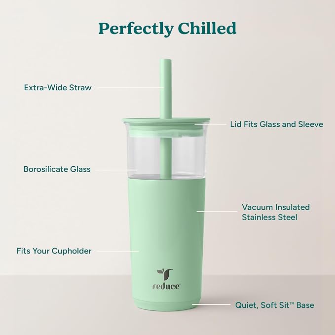 REDUCE Aspen - 20oz Vacuum Insulated Glass Tumbler - Extra Wide Straw & Lid | - Image 3