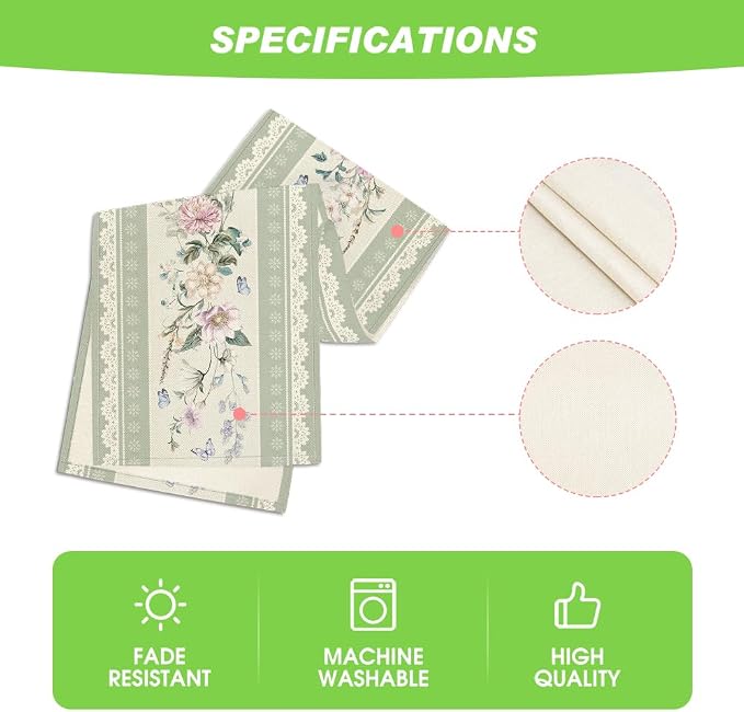 Artoid Mode Green Printed Lace Floral 210 GSM Spring Table Runner, Seasonal - Image 5
