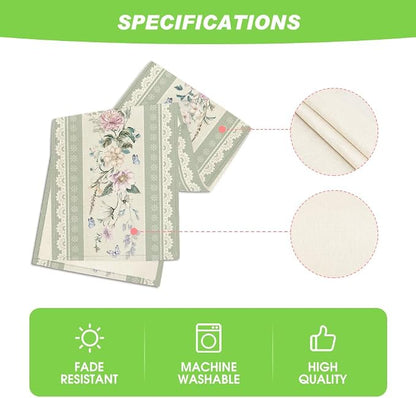Artoid Mode Green Printed Lace Floral 210 GSM Spring Table Runner, Seasonal - Image 5