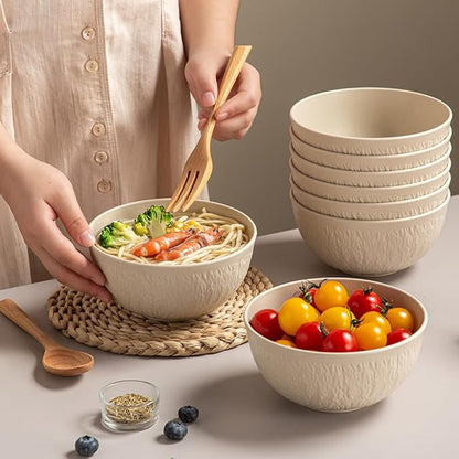 HXYPN 8pcs Unbreakable Cereal Bowls Wheat Straw Bowl Sets plastic soup bowls - Image 2
