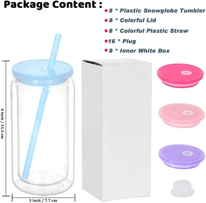 16 Oz Plastic Snowglobe Tumbler, 8 Pack Pre-Drilled Double Wall Plastic Clear - Image 6