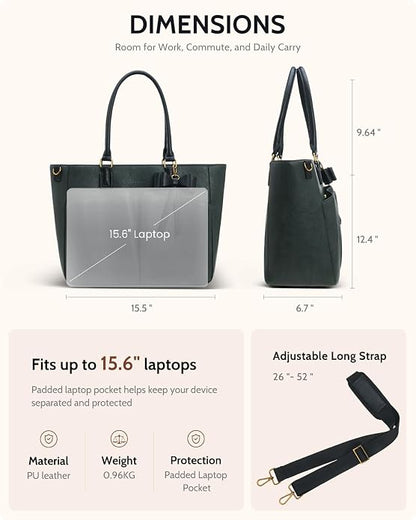 Laptop Tote Bag for Women, Leather Work Tote Bags - Image 6