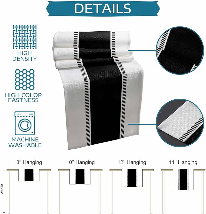 Black and White Table Runners 90 inches Long, Farmhouse Stripes Table Runner - Image 7