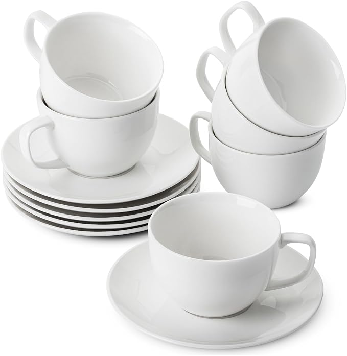 BTaT- Cappuccino Cups with Saucers 7 oz, Au Lait, Flat White, Dishwasher by BrewToATea