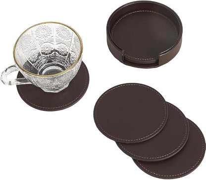 6PCS PU Leather Coasters for Table Protection 4 Inch Round Drink Cup Holders - Image 7