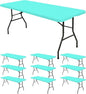 10 Pack Fitted Tablecloth for 6 Foot Rectangle Tables, Aqua Blue Elastic Outdoor Picnic Table Cover, Washable Stretch Folding Table Cloths 6 ft for Camping Party Patio Kitchen Banquet, 30" W x 72" L