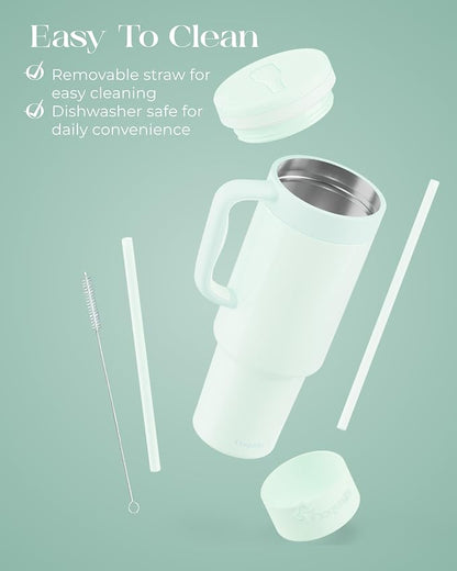 40 oz Insulated Tumbler with Handle and Push-Button Straw Lid, Stainless Steel - Image 6