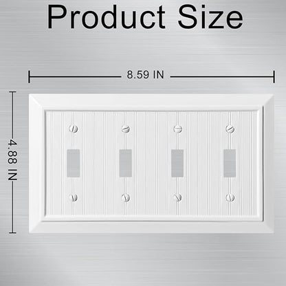 Beadboard Outlet Covers Wall Plates, Bamboo Fiber Light Switch Covers, Natural Material Electric Receptacle Decorative Switch Plate Outlet Cover (Pure White, 4 Gang Toggle 1 Pack)
