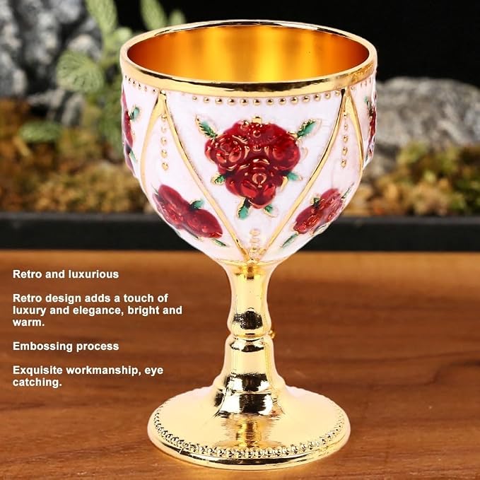 2 Pcs Vintage Metal Wine Cups, Alloy Embossed Mini Goblets, 2.76 x 1.69 in - Image 3