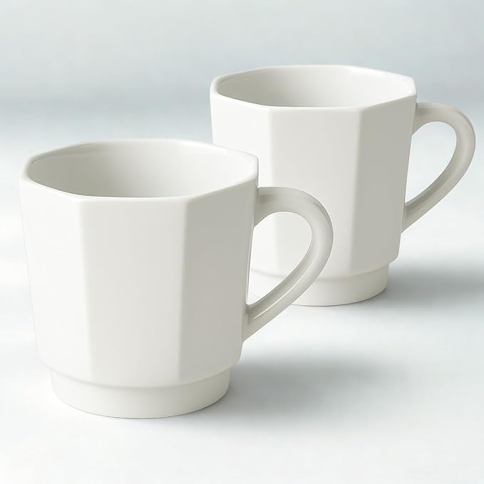 Minimalist White Ceramic Coffee Mug Set of 2 – 12 oz Modern Style Cups – Matte - Image 8