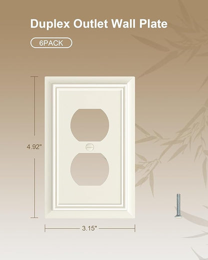 6-Pack Duplex Outlet Cover Plate, Decorative Light Almond Switch Plates and Outlet Covers, Natural Bamboo Fiber Wall Plates for Electrical Outlets, 1 Gang Receptacle Cover, Corrosion Resistant