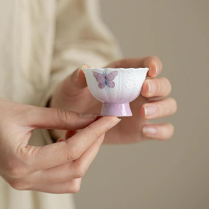 KAMMAK Tea Cup, 1.3oz Mini Porcelain Tea Cups Set of 2, Ceramic Teacups - Image 7
