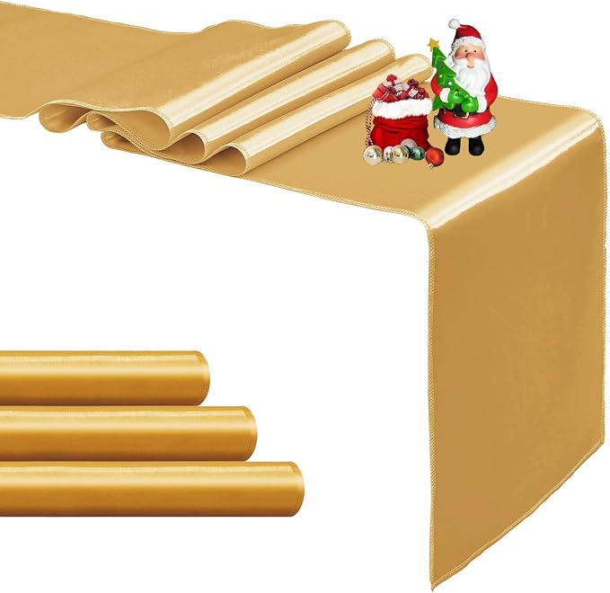 4-Pack Old Gold Satin Table Runner 12 x 108 Inch Long Bright and Smooth Silk by Pufogu