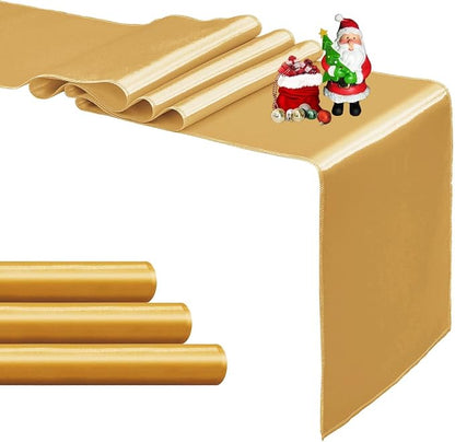 4-Pack Old Gold Satin Table Runner 12 x 108 Inch Long Bright and Smooth Silk by Pufogu