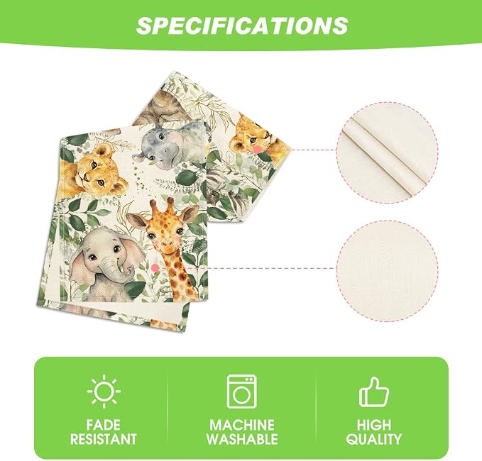 Artoid Mode Animals Elephant Giraffe Baby Shower Table Runner, Seasonal Spring - Image 5