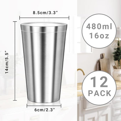 Stainless Steel Cups, 16 oz Insulated Tumbler, 12 Pack Double Wall Unbreakable - Image 2