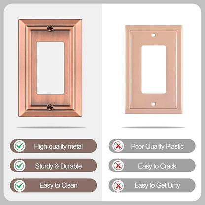 Metal Wall Plate for Electrical Outlets, Decorative Antique Copper Switch Plates Outlet Cover, Light Switch Cover Plate, 1-Gang Wall Plates (Single Decoretor, 6 Pack)