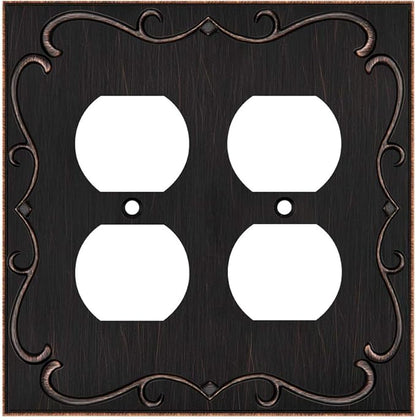 Henne Bery French Cabriole Decorative Wall Plate Switch Plate Outlet Cover (Double Duplex, Aged Bronze)