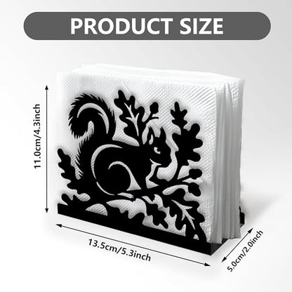 Squirrel Decorative Black Metal Napkin Holder for Table, 5.3" x 4.3" x 1.9" Squirrel Aniaml Standing Napkin Holder for Home Kitchen Restaurant Picnic Party Coffee Bar Dining Room