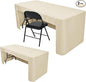 Nasitos 2 Pack Beige Tablecloths Fitted for 8 Foot Tables-Open Back Folding Table Cover Washable and Wrinkle Resistant Table Cloth Rectangle, Trade Show, Parties, Wedding, Banquet, Buffet, Craft Fair