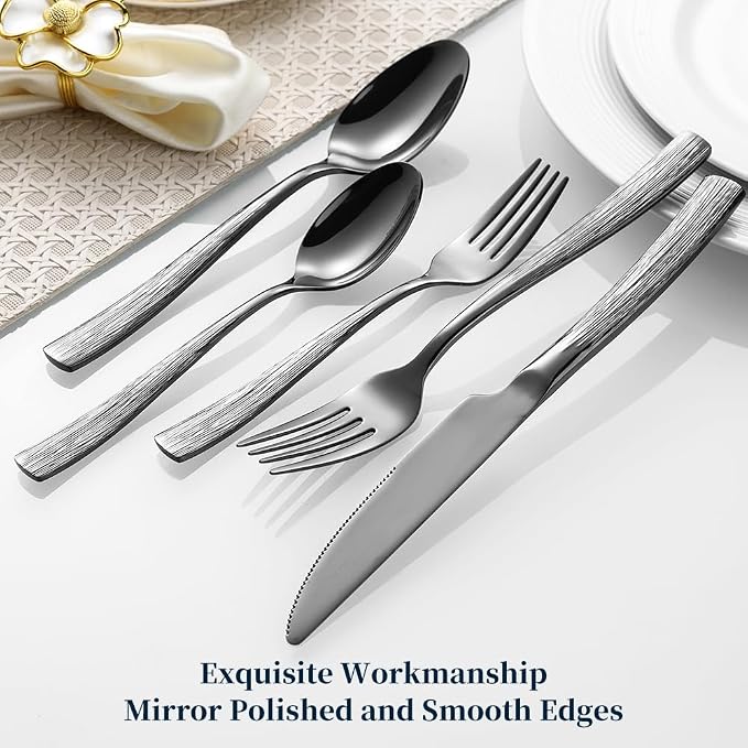 Black Hammered Silverware Set, Heavy Duty Flatware Set, 18/0 Stainless Steel - Image 7